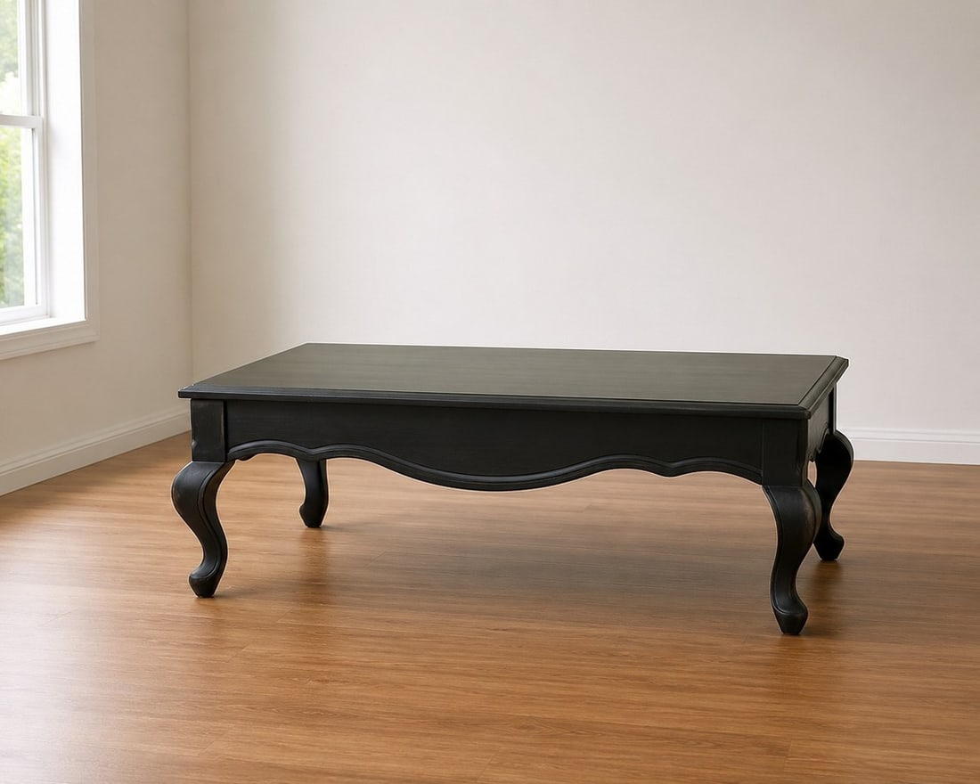 French Country Carved Black Painted Coffee Table - 2