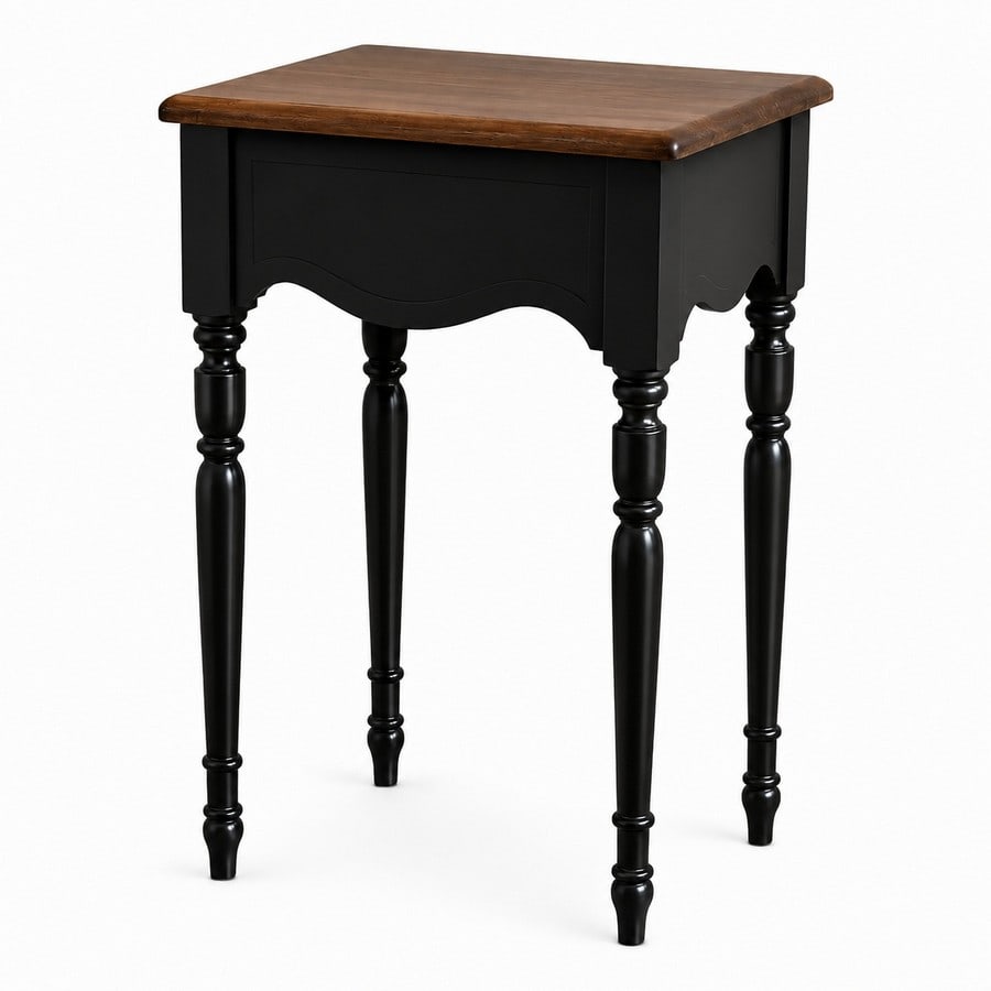 Petite French Provincial Style Black and Wood Accent Table - 2