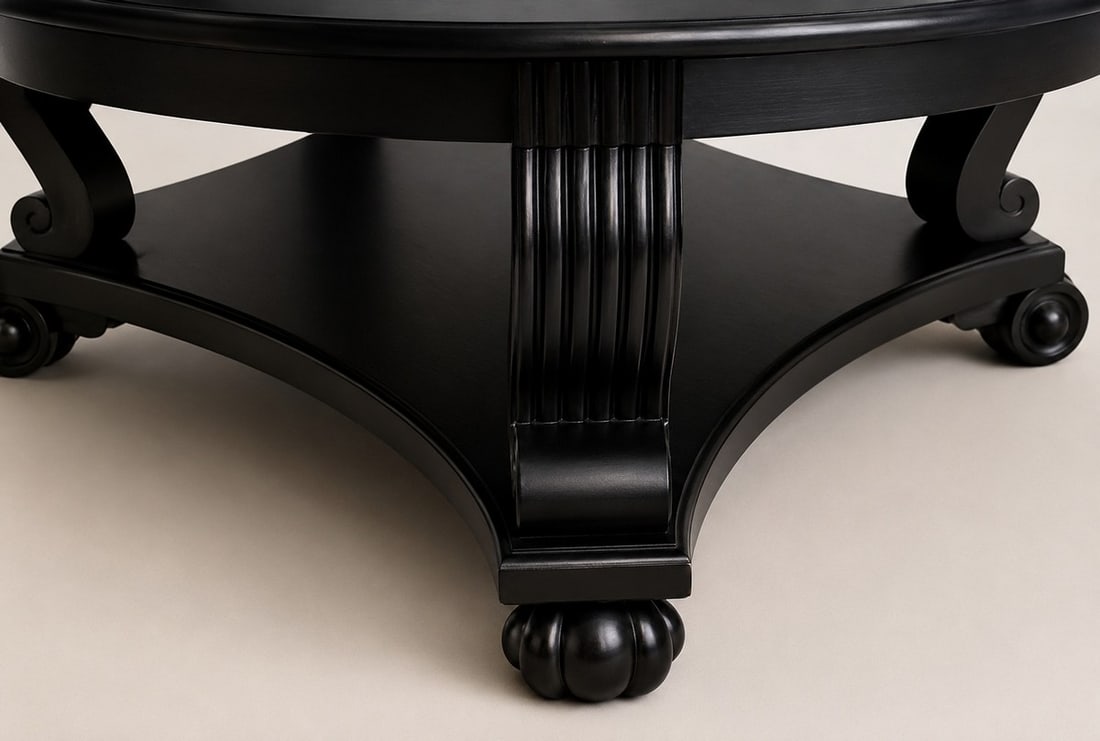 Contemporary Black Lacquered Round Coffee Table - 2