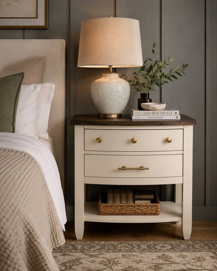 Broyhill Cream and Wood Two-Drawer Nightstand - 2