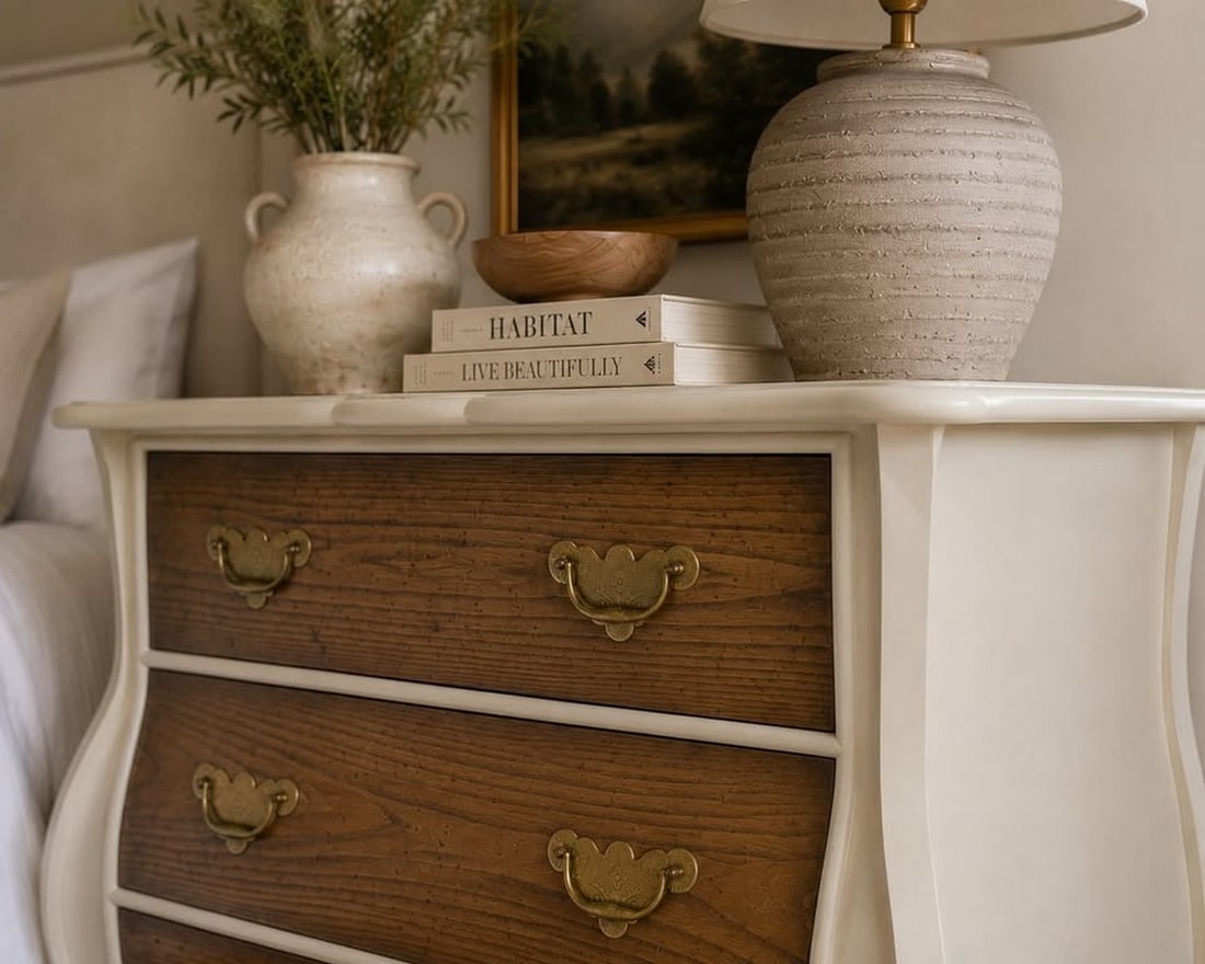 Broyhill Cream and Wood Two-Drawer Nightstand - 5