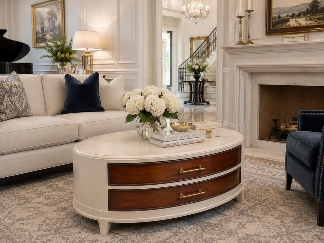 Contemporary Oval Coffee Table with Drawers - 3