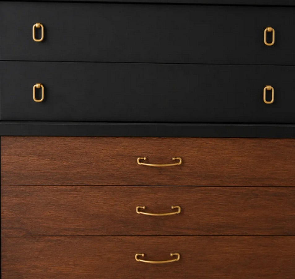 Contemporary Navy Blue and Black Seven-Drawer Dresser with Brass-Tone Hardware - 4