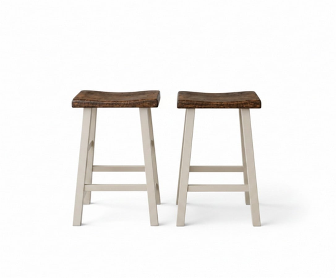 Pair of Rustic Farmhouse Style Saddle Seat Counter Stools (1 of 4)