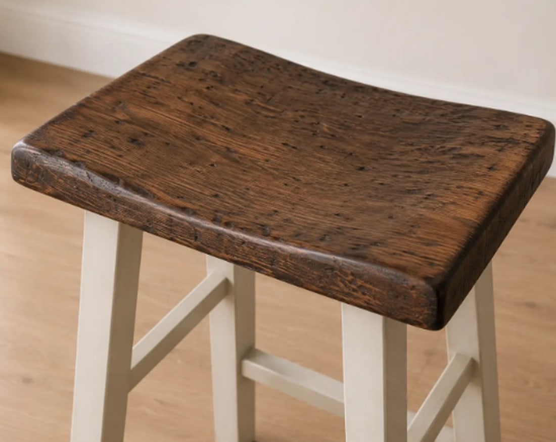 Pair of Rustic Farmhouse Style Saddle Seat Counter Stools - 3