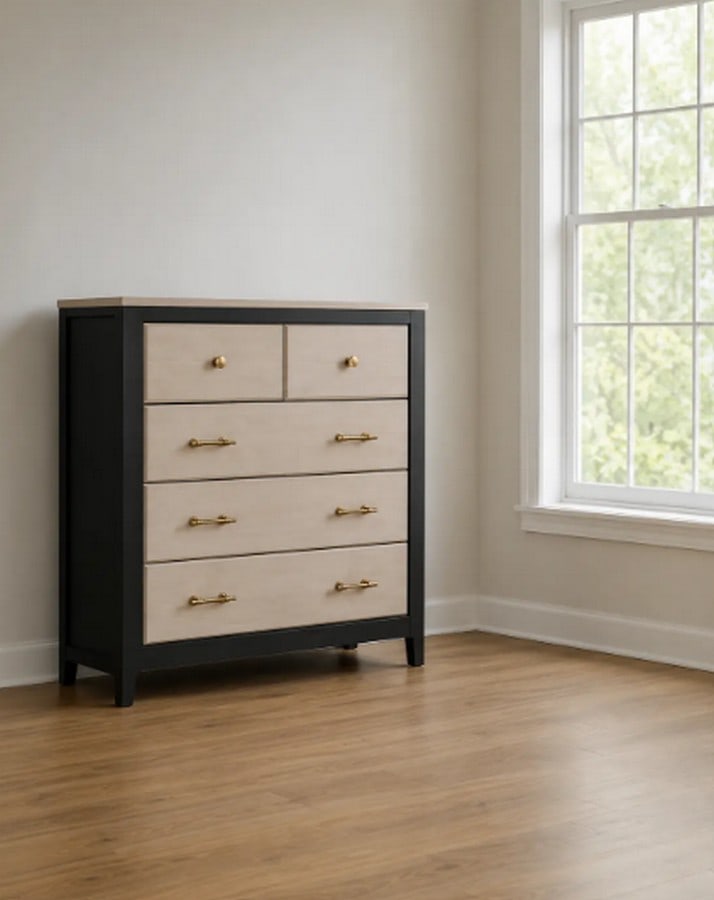 Modern Two-Tone Five-Drawer Chest with Brass Hardware - 2