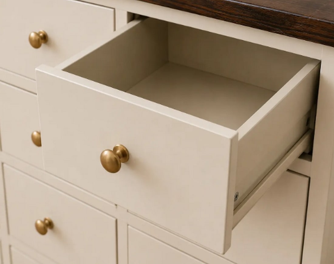 Contemporary Cream and Dark Wood Multi-Drawer Cabinet - 2