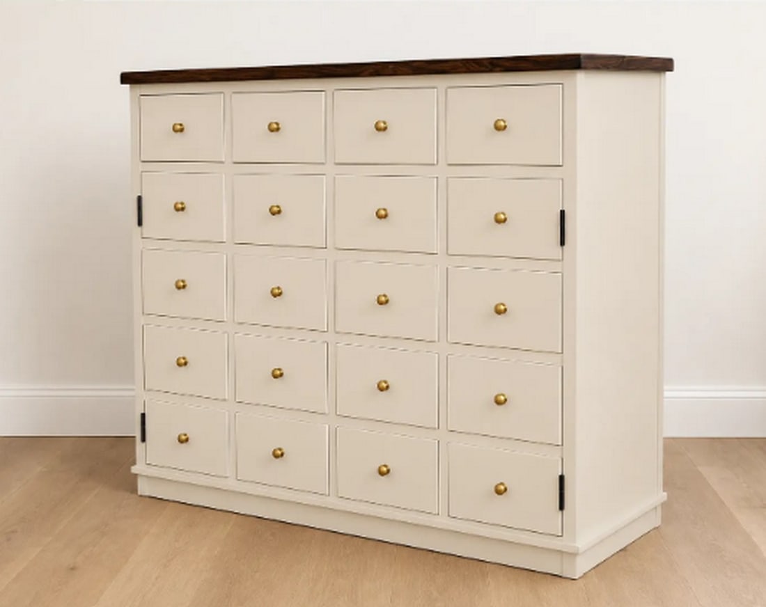 Contemporary Cream and Dark Wood Multi-Drawer Cabinet - 4