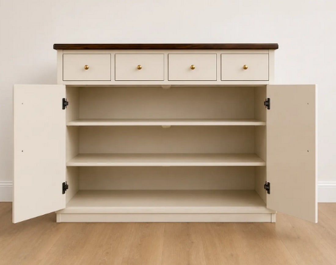 Contemporary Cream and Dark Wood Multi-Drawer Cabinet - 5