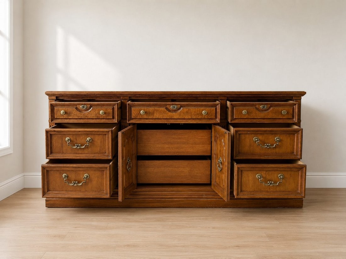 Vintage Thomasville Faux Burl Wood Dresser with Brass Hardware - 2