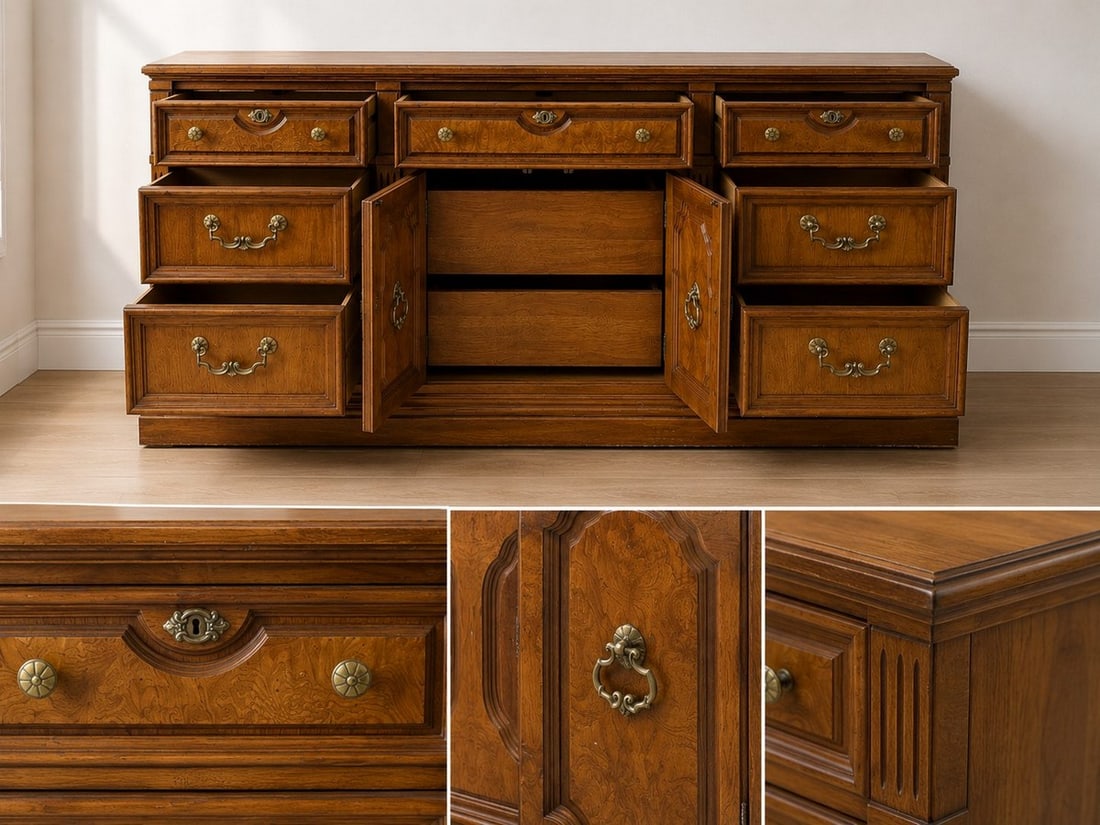Vintage Thomasville Faux Burl Wood Dresser with Brass Hardware - 3