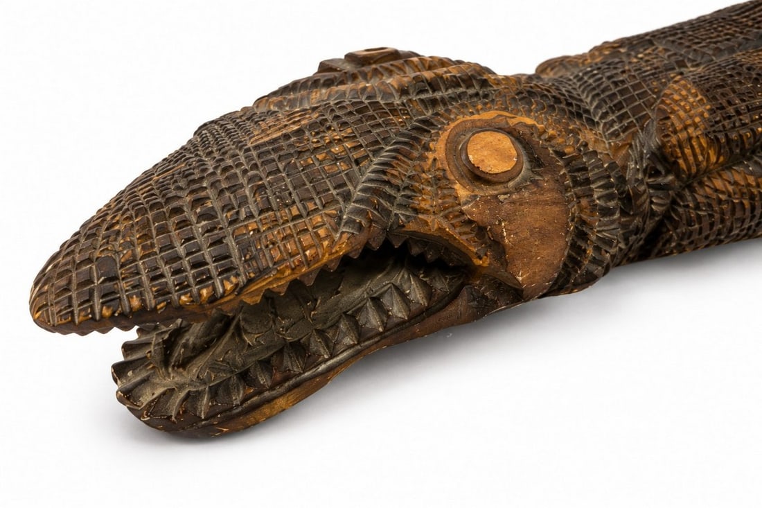 Vintage Carved Wood Crocodile - 2