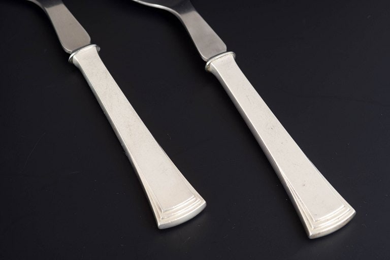 Evald Nielsen, Denmark. Set of salad spoon and salad fork in sterling silver and stainless steel. - 3