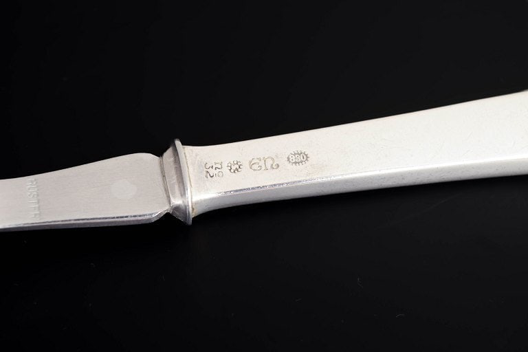 Evald Nielsen, Denmark. Set of salad spoon and salad fork in sterling silver and stainless steel. - 4
