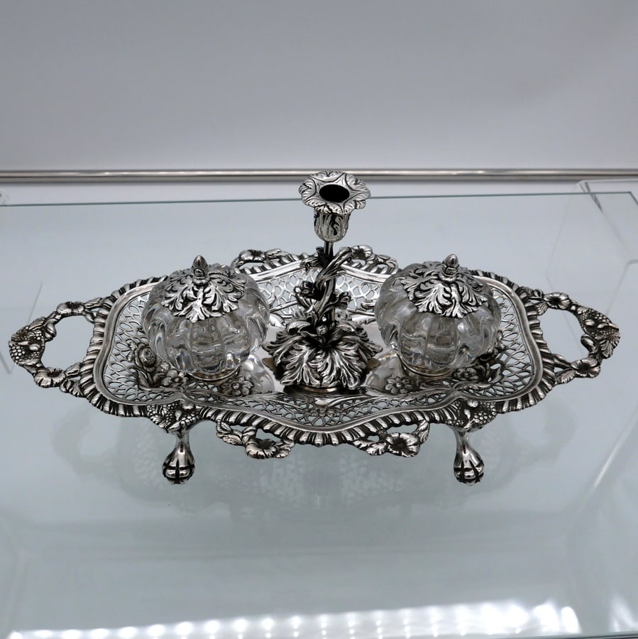 Mid 19th Century Antique Victorian Sterling Silver Inkstand London 1844 Samuel Whitford (1 of 10)