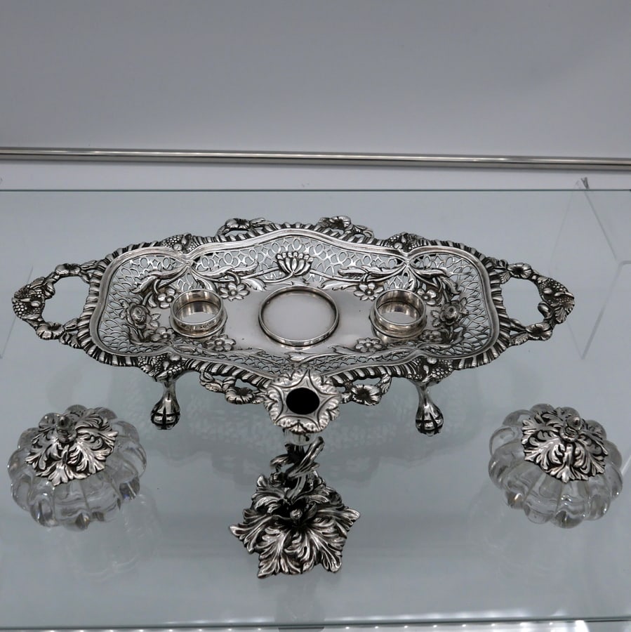 Mid 19th Century Antique Victorian Sterling Silver Inkstand London 1844 Samuel Whitford - 3
