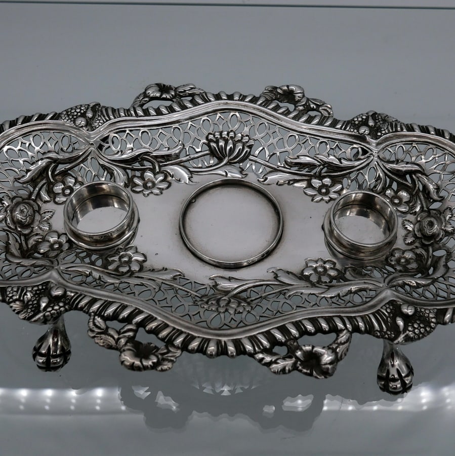 Mid 19th Century Antique Victorian Sterling Silver Inkstand London 1844 Samuel Whitford - 6