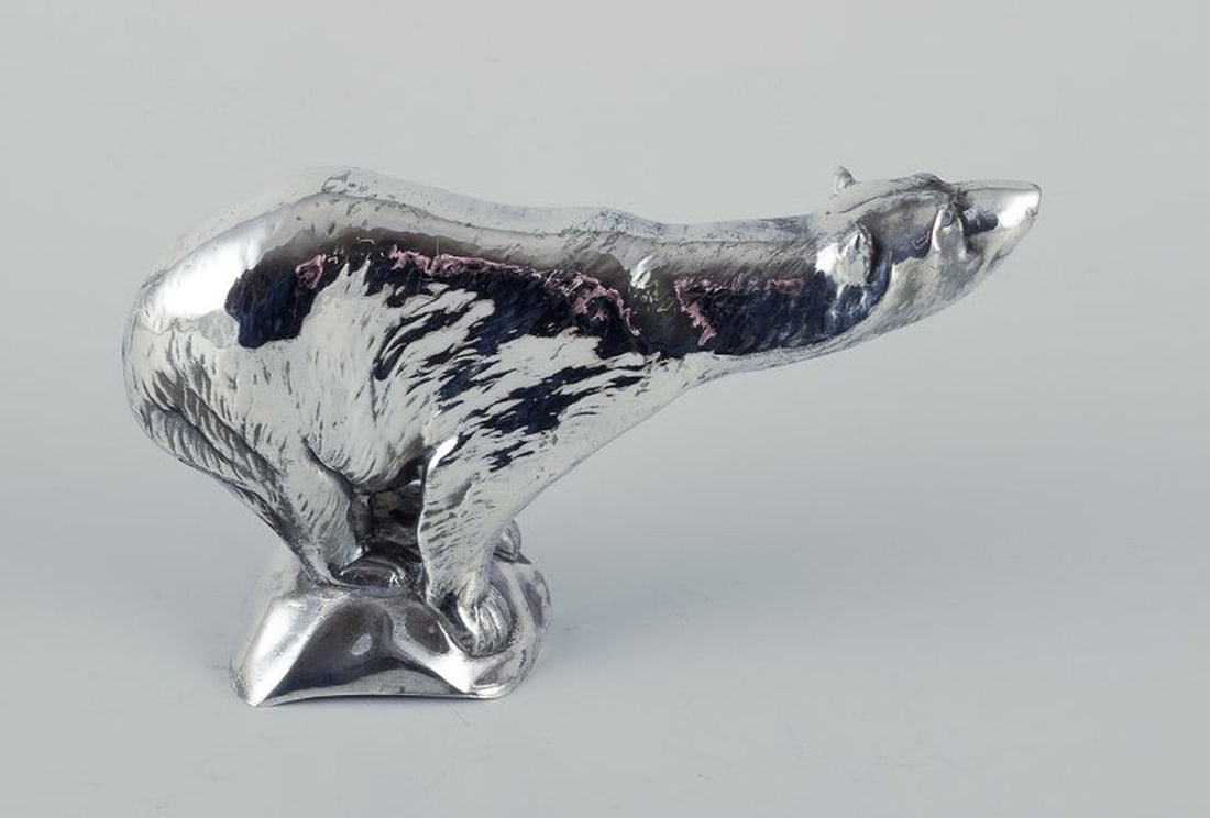 Charles Svejstrup Madsen, Denmark. Cooler figure in the shape of a polar bear. Plated silver. Early (1 of 6)