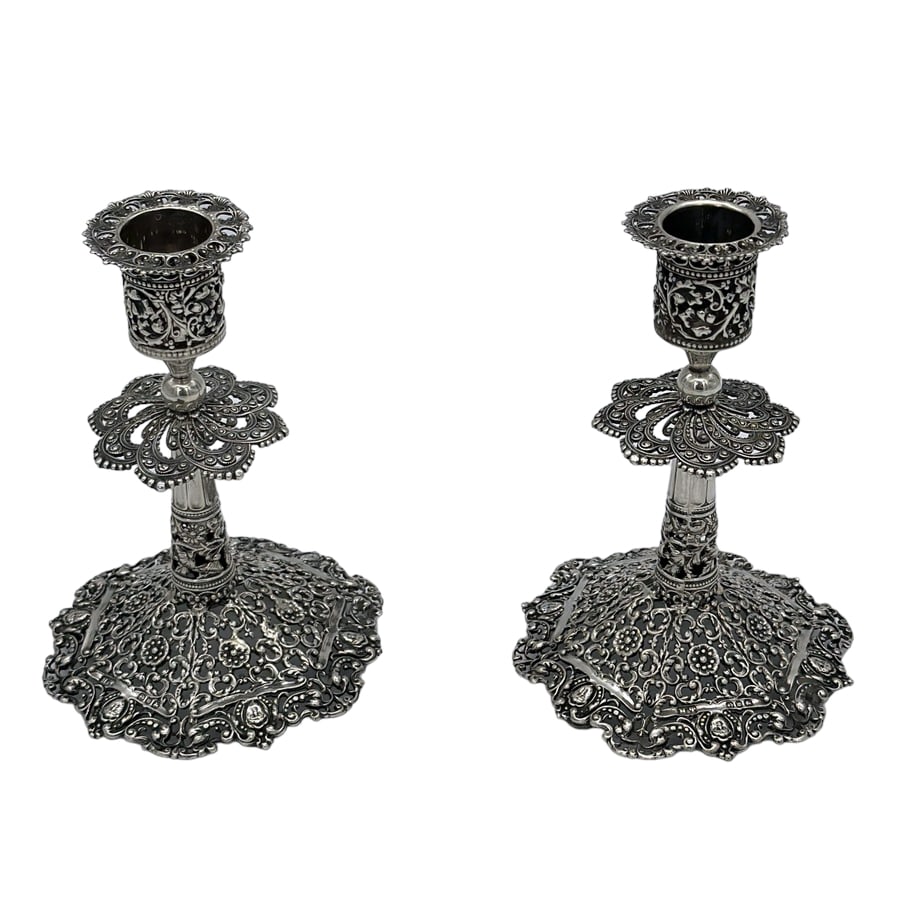19th Century Antique Victorian Silver Candlesticks Birmingham 1896 Hilliard & Thomason - 2
