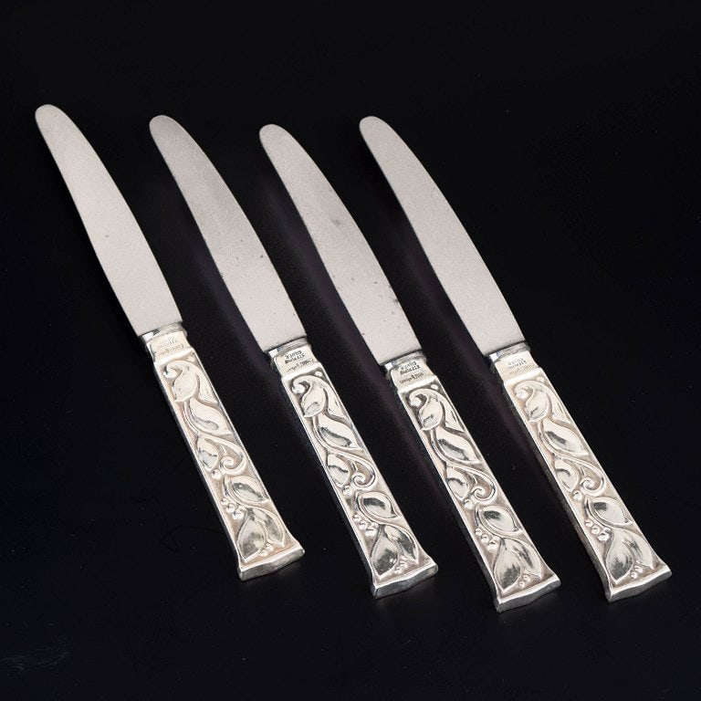 Evald Nielsen, Denmark. Set of four fruit knives in sterling silver and stainless steel. Approx. (1 of 5)