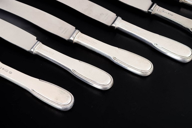 Evald Nielsen, Denmark. Set of six lunch knives in sterling silver and stainless steel. Approx. - 3