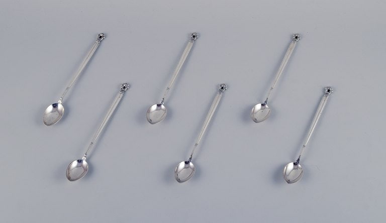 Georg Jensen, a set of six Acorn cocktail spoons/caffe latte spoons in sterling silver. (1 of 4)