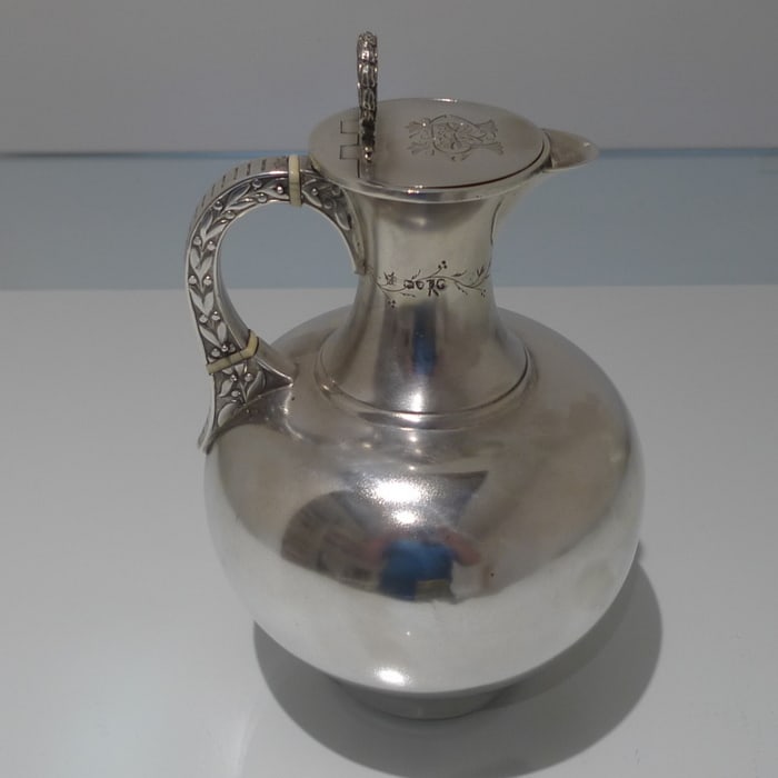 19th Century Antique Victorian Sterling Silver Wine/ Hot Water Jug London 1878 William & George - 3