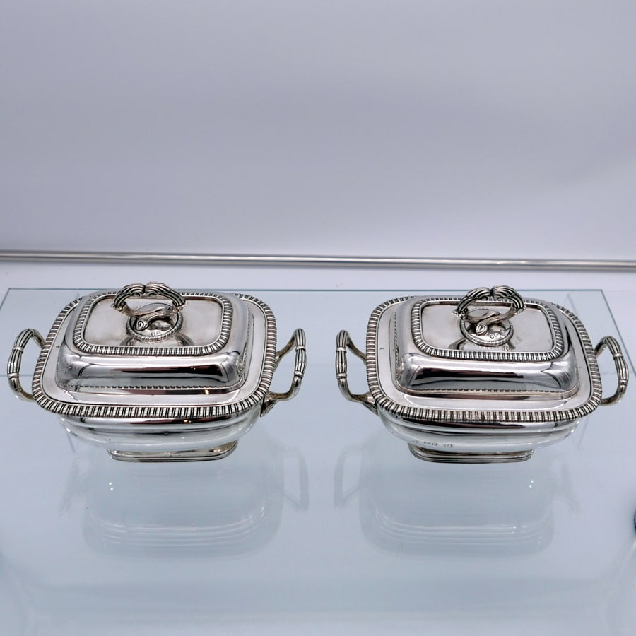 Early 19th Century Antique George IV Sterling Silver Pair Sauce Tureens London 1827 William Brown - 2