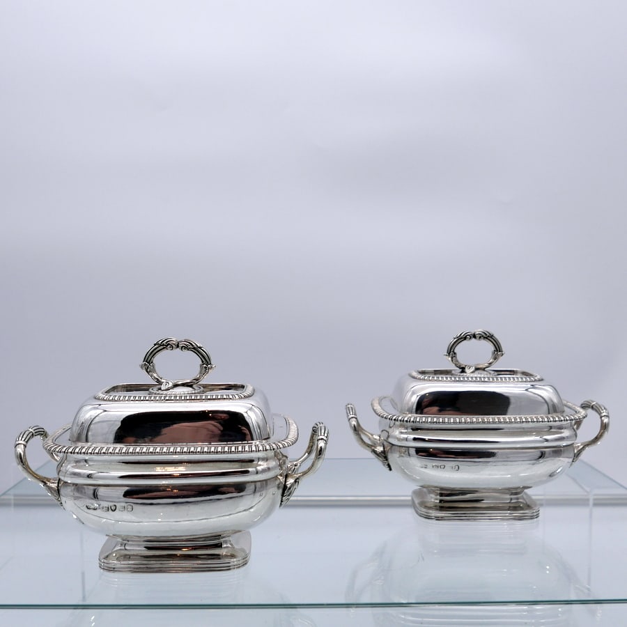 Early 19th Century Antique George IV Sterling Silver Pair Sauce Tureens London 1827 William Brown - 3