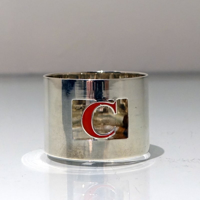 Set 8 Cased Silver & Enamelled Napkin Rings Retailed By Crawford - 4