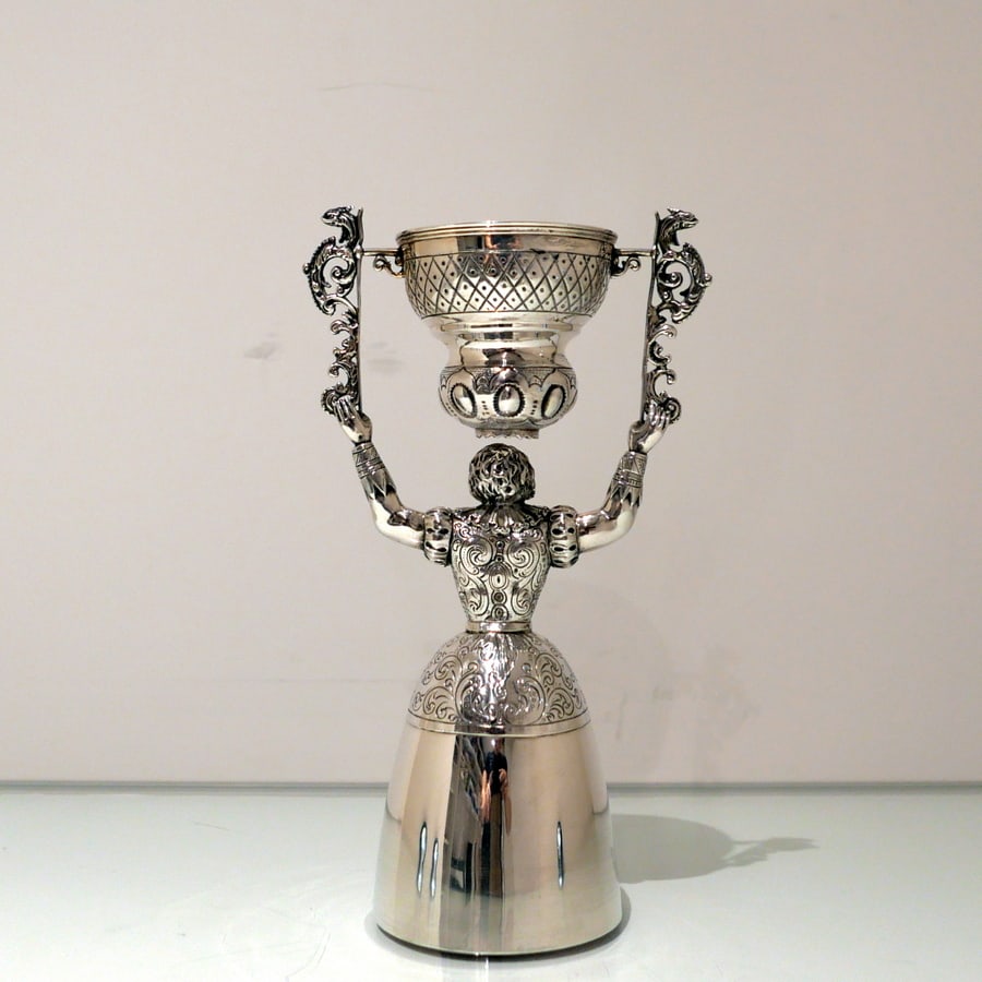 19th Century Antique Victorian Sterling Silver Figural Wager Cup London 1884 Charles Stuart Harris - 5