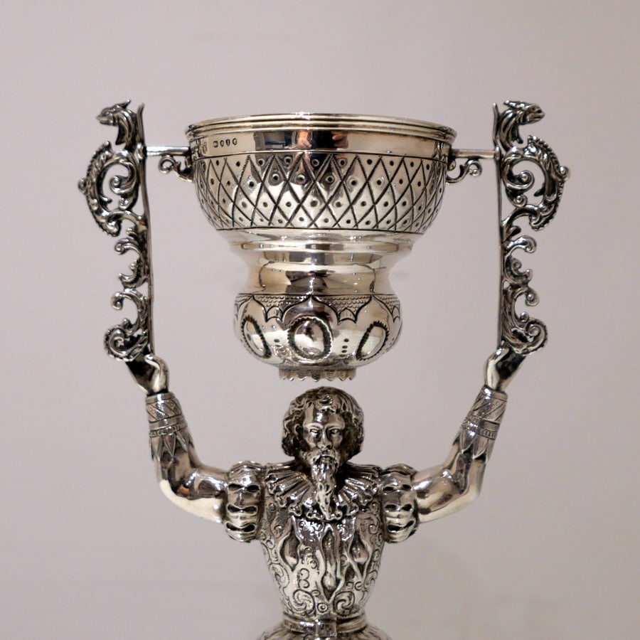 19th Century Antique Victorian Sterling Silver Figural Wager Cup London 1884 Charles Stuart Harris - 9