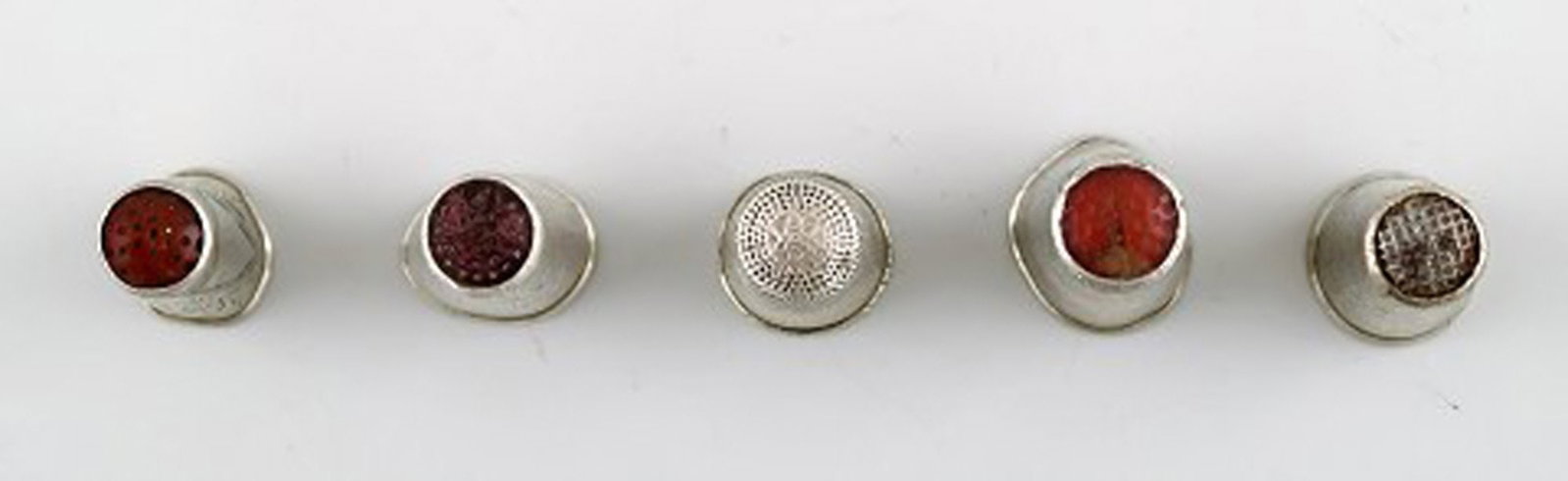 Five Danish thimbles in silver. - 2