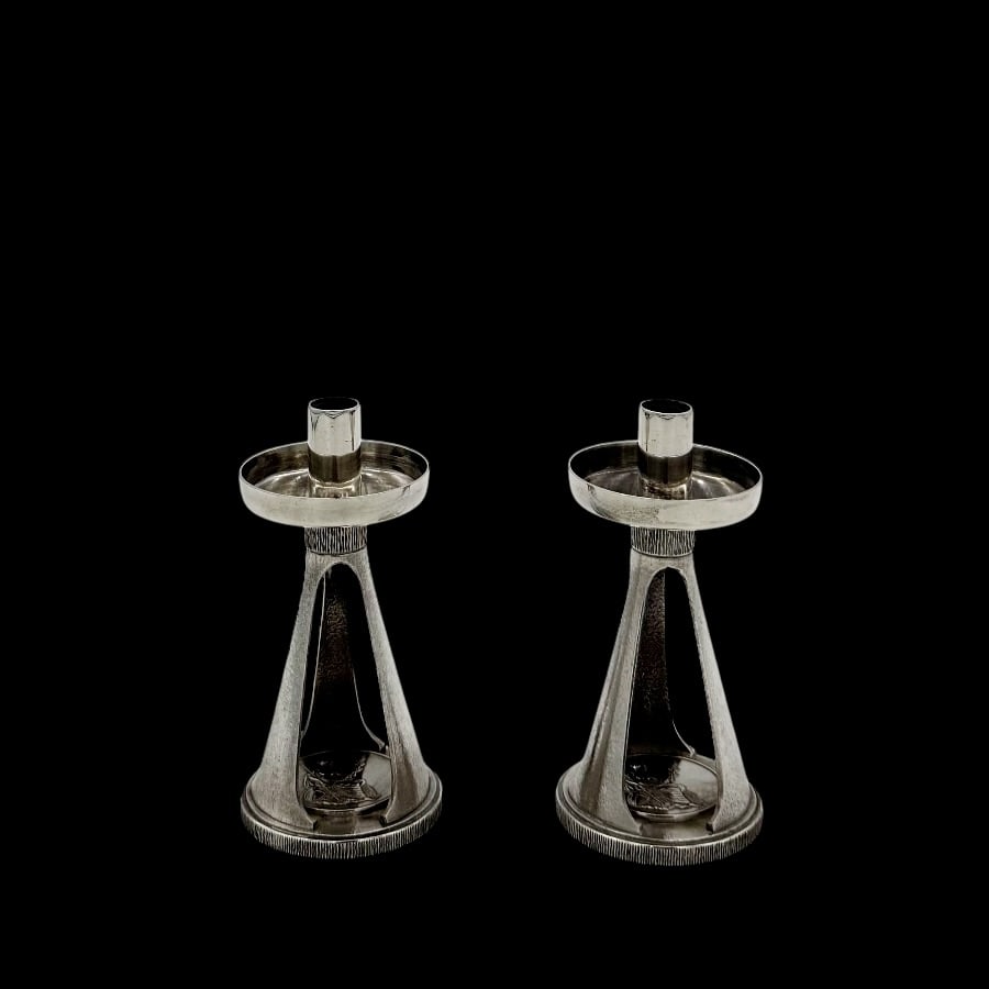 20th Century Modern Sterling Silver Pair Candlesticks London 1986 Christopher Nigel Lawrence (1 of 7)
