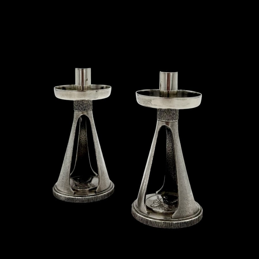 20th Century Modern Sterling Silver Pair Candlesticks London 1986 Christopher Nigel Lawrence - 2