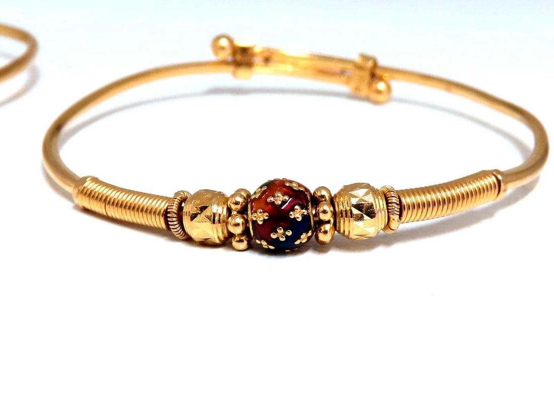 18kt Twin Girl's Bangle Bracelets Adjustable Interlocking Vintage Mod - 2