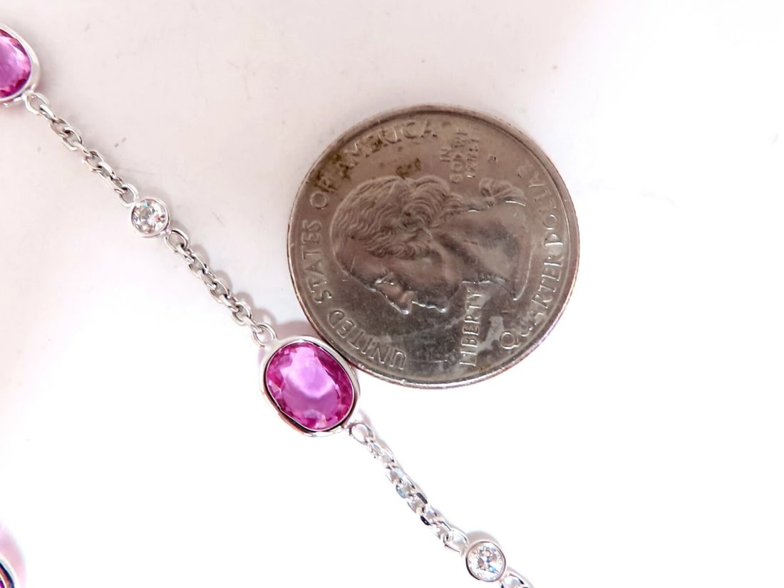 16.80ct. Natural Vivid Gem Pink Sapphires Yard Diamond Necklace 14Kt - 2