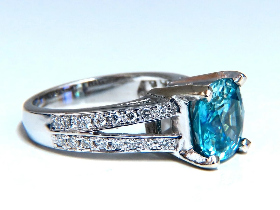 5.82ct Natural Indigo Blue zircon Diamonds Ring 14kt - 2