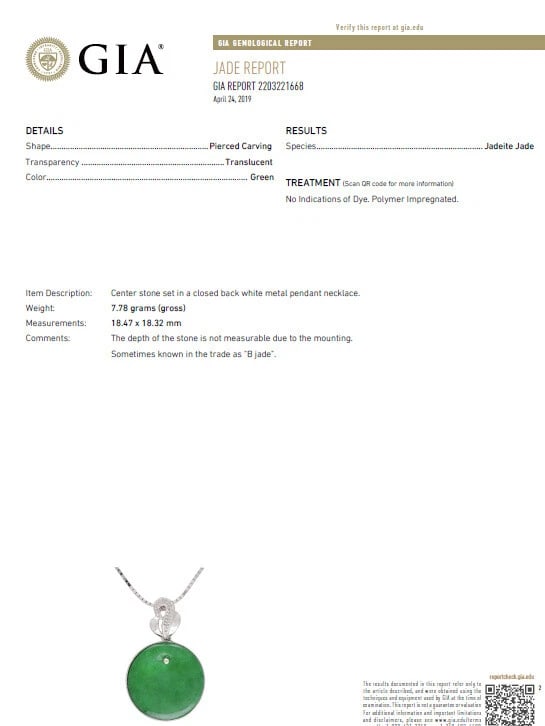 GIA Certified Natural Green Jade Necklace 18Kt - 7