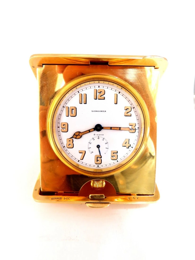 Authentic Gorham Longines Travel Clock 14 Karat Folding 8 Day Power Reserve - 2