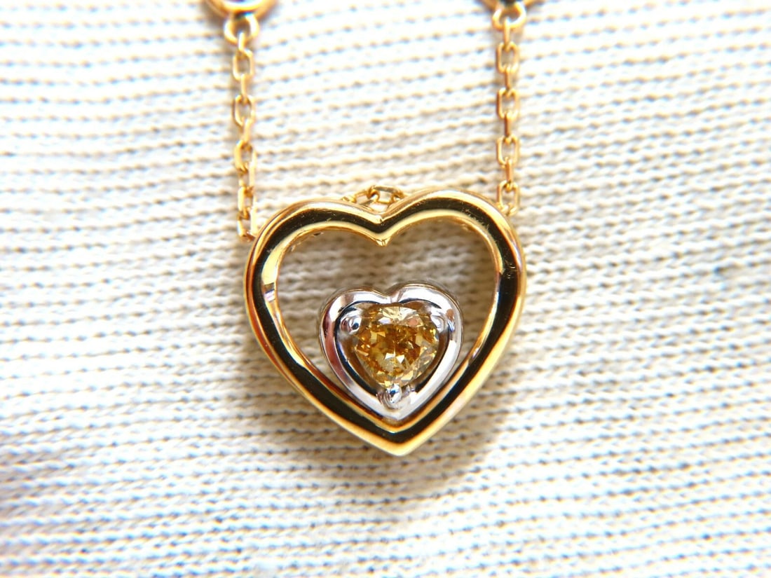 .34ct Natural Fancy color Heart Diamond Necklace 14 Karat - 2