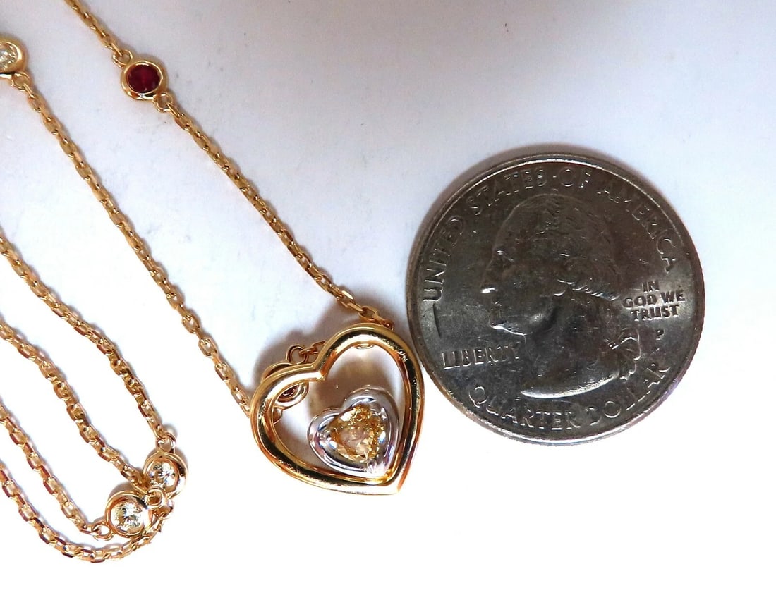 .34ct Natural Fancy color Heart Diamond Necklace 14 Karat - 7