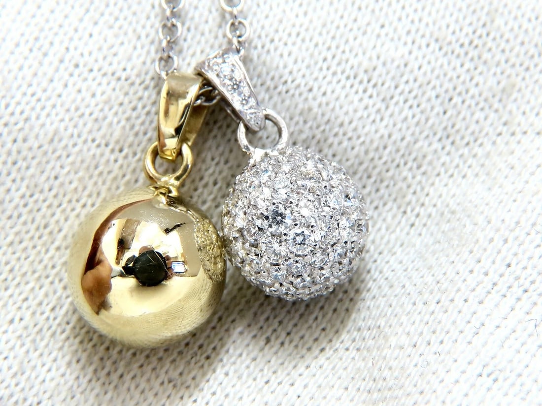 1.16ct Natural Diamonds Cluster Balls Double Dangle Necklace 14 Karat - 2