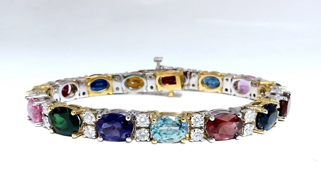 26.50ct Natural Emeralds Aquamarines Red Tourmaline Bracelet 14 Karat Gemline - 2
