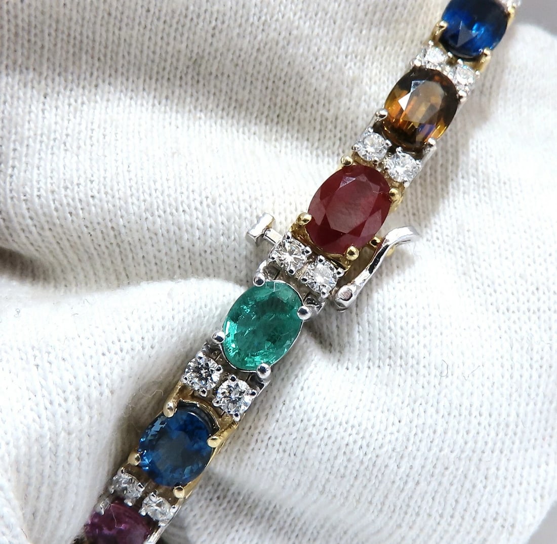 26.50ct Natural Emeralds Aquamarines Red Tourmaline Bracelet 14 Karat Gemline - 7