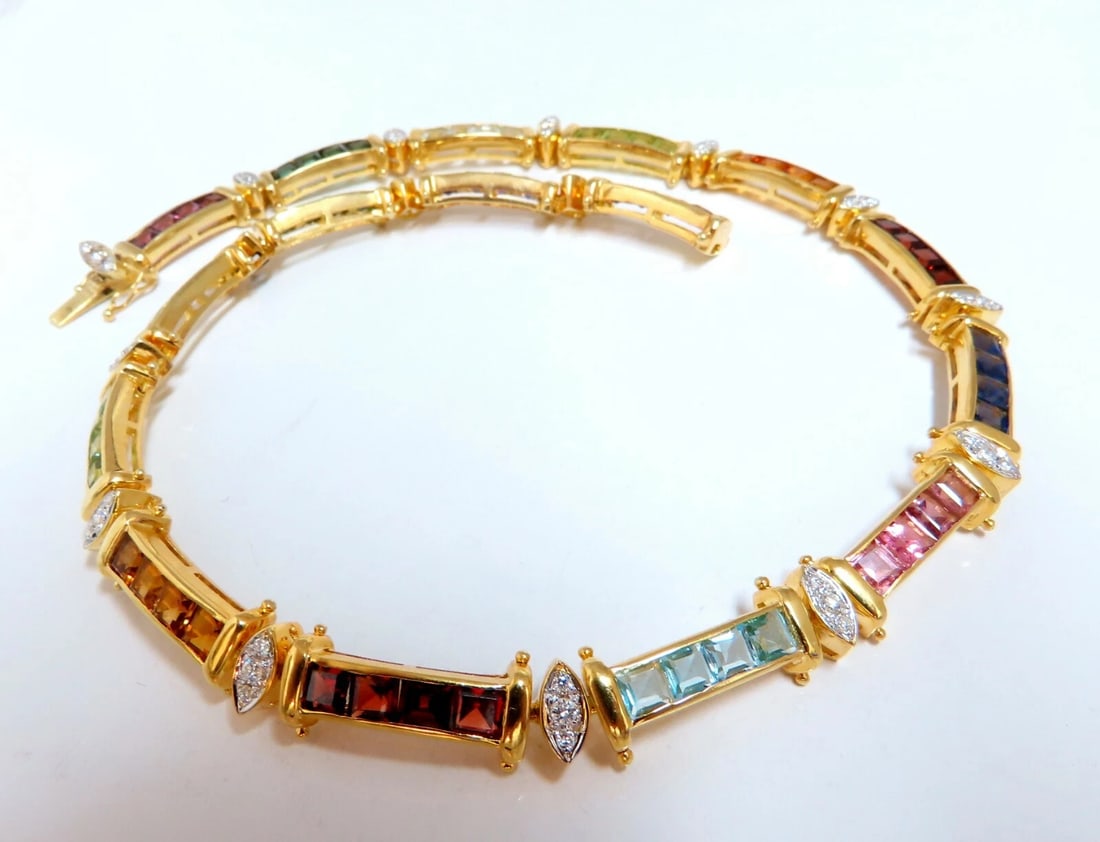 50ct Natural Garnet Tourmaline Aquamarine Peridot Citrine Diamond Necklace 14k - 2
