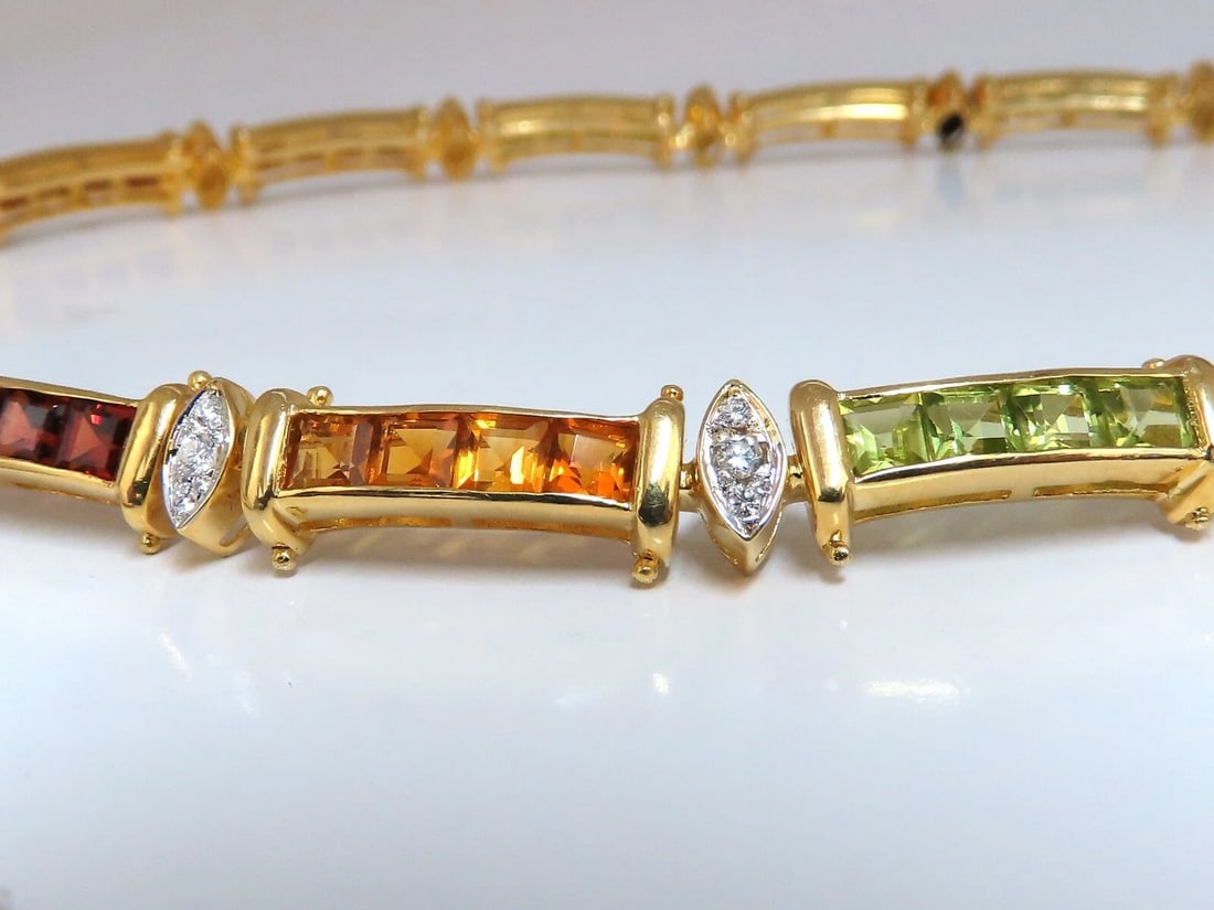 50ct Natural Garnet Tourmaline Aquamarine Peridot Citrine Diamond Necklace 14k - 7