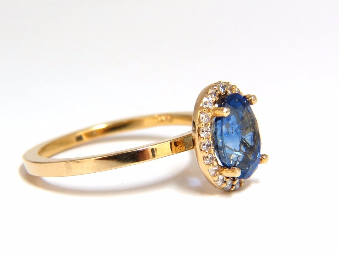 2.18ct natural vivid blue sapphire diamonds ring 18kt petite halo - 2