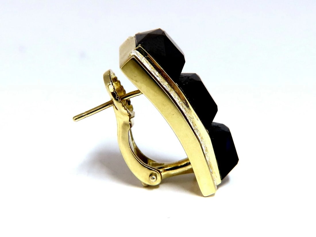 2.50ct Natural Princess Cut Diamonds Jet Black Onyx Clip Earrings 18 Karat - 2