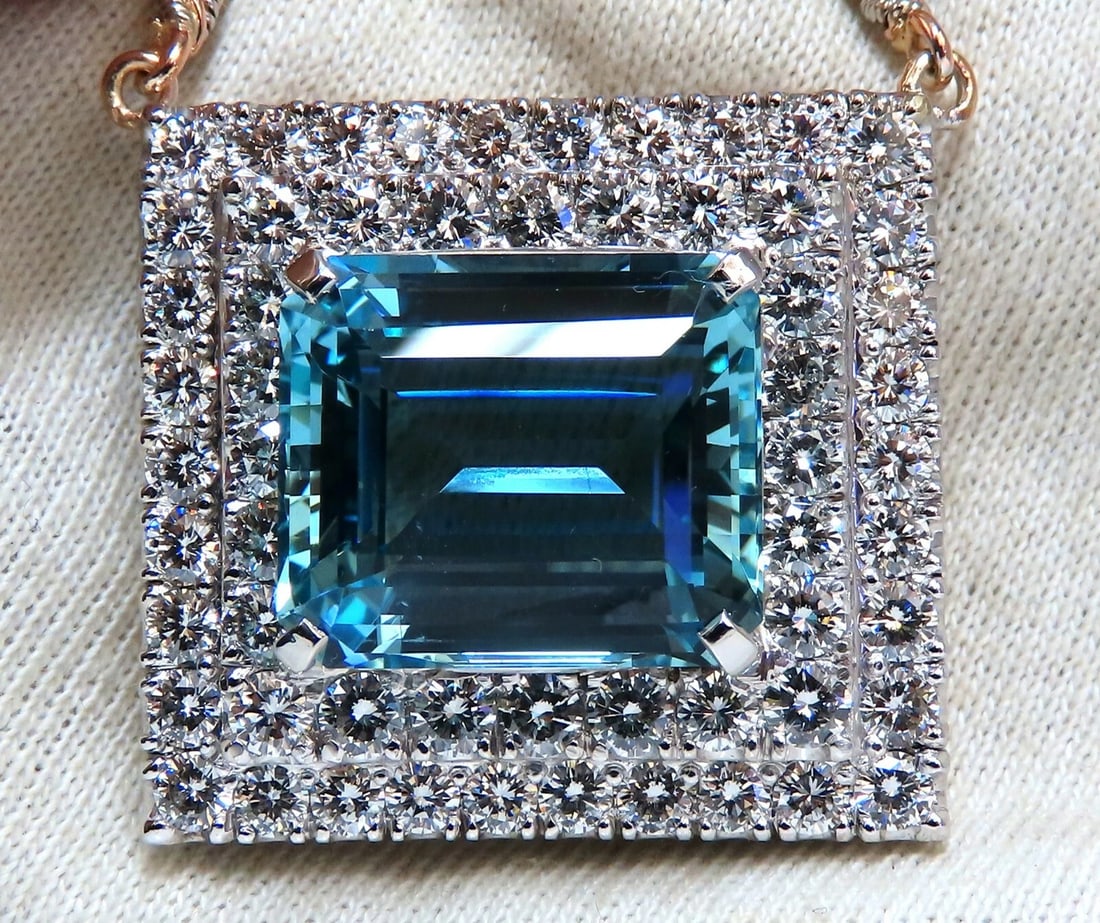 GIA Certified 25.48ct. Natural "Blue" Aquamarine 15ct Diamonds Necklace 18kt - 2